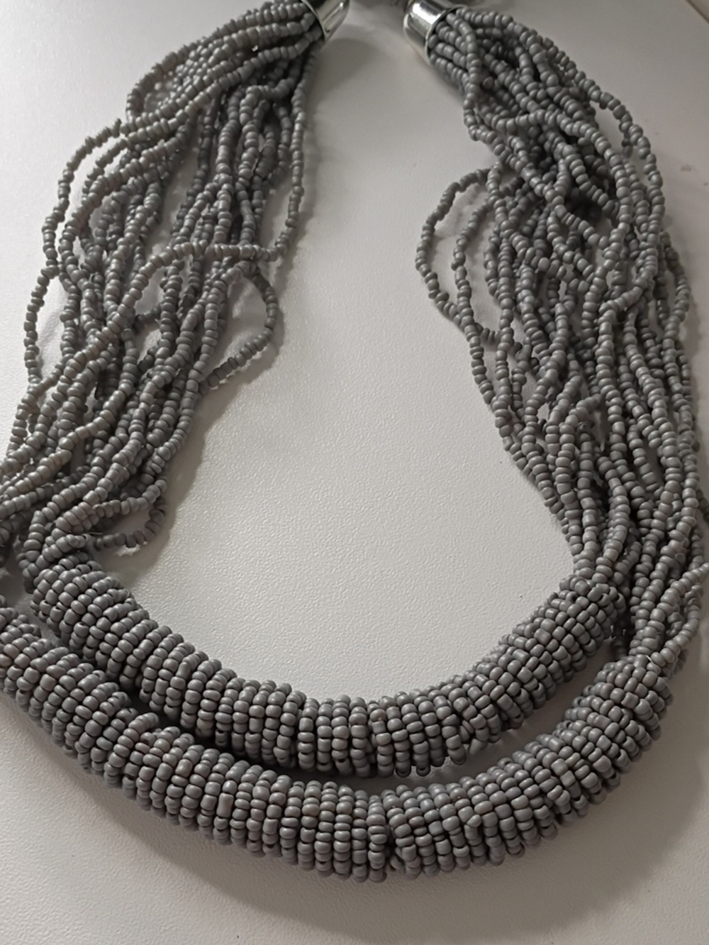 Gray Beaded Multi-Strand Statement Necklace